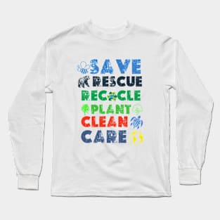 Save Bees Rescue Animals Recycle Plastict Earth Day 2024 Long Sleeve T-Shirt